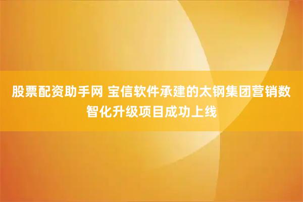 股票配资助手网 宝信软件承建的太钢集团营销数智化升级项目成功上线